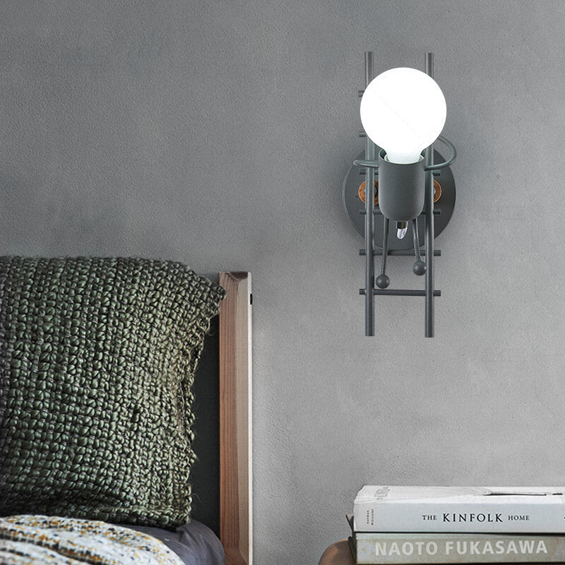 Wall Lamp Creative Small Man Iron Lights Metal Simple Cartoon Robot Sconce Lamps For Indoor Art Decor Light Without Bulb