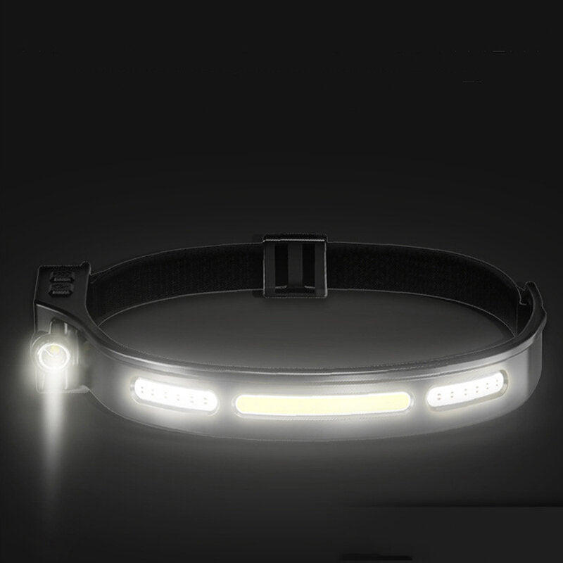 COB Head Lamp 6 Modes USB Rechargeable Brightness Sensable Double Light Waterproof Lightweight Outdoor Headlamp