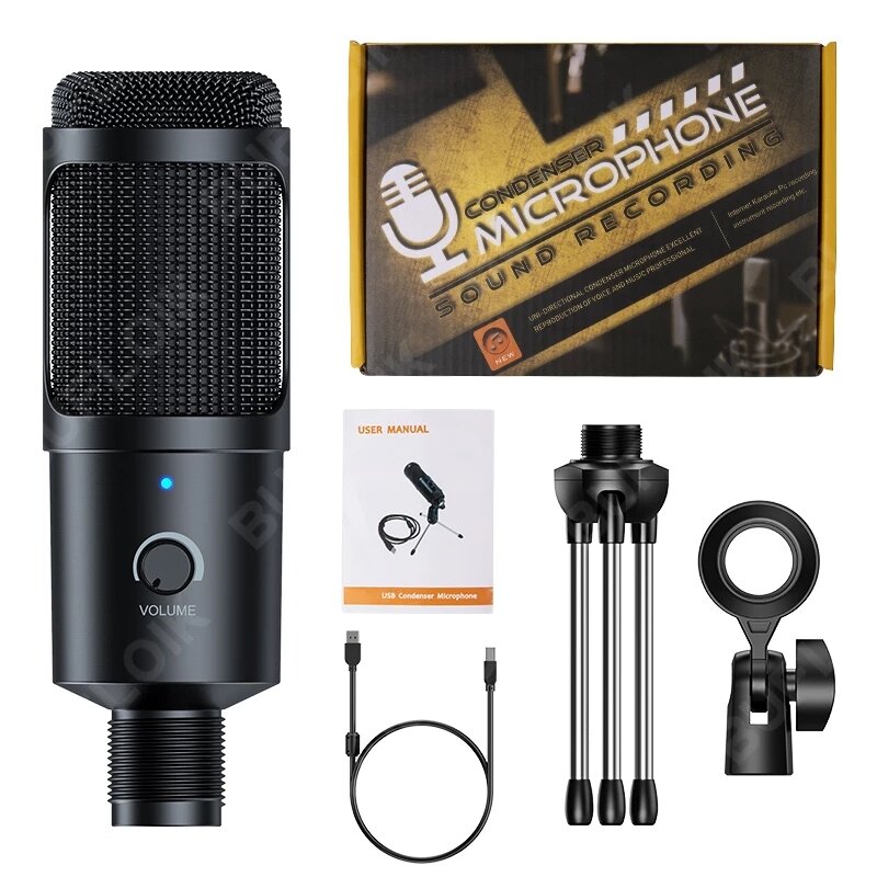 metal usb condenser recording microphone gaming for laptop windows cardioid studio vocals voice skype chatting podcast