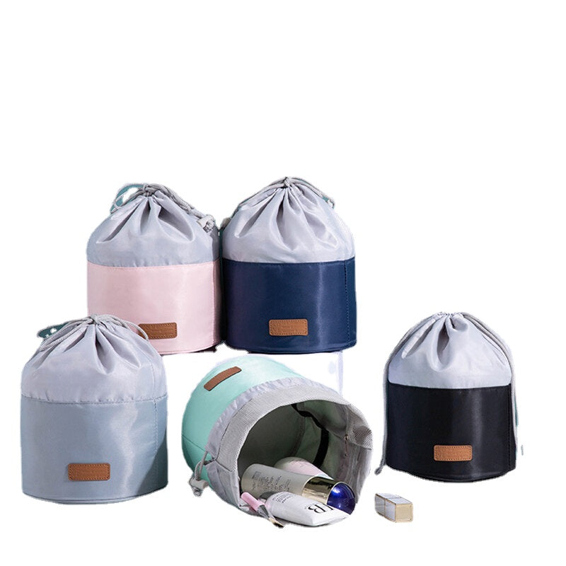 Cylinder Drawstring Cosmetic Bag Large Capacity Storage Case Lazy Beam Mouth Travel Cosmetic Organizer Wash Bag