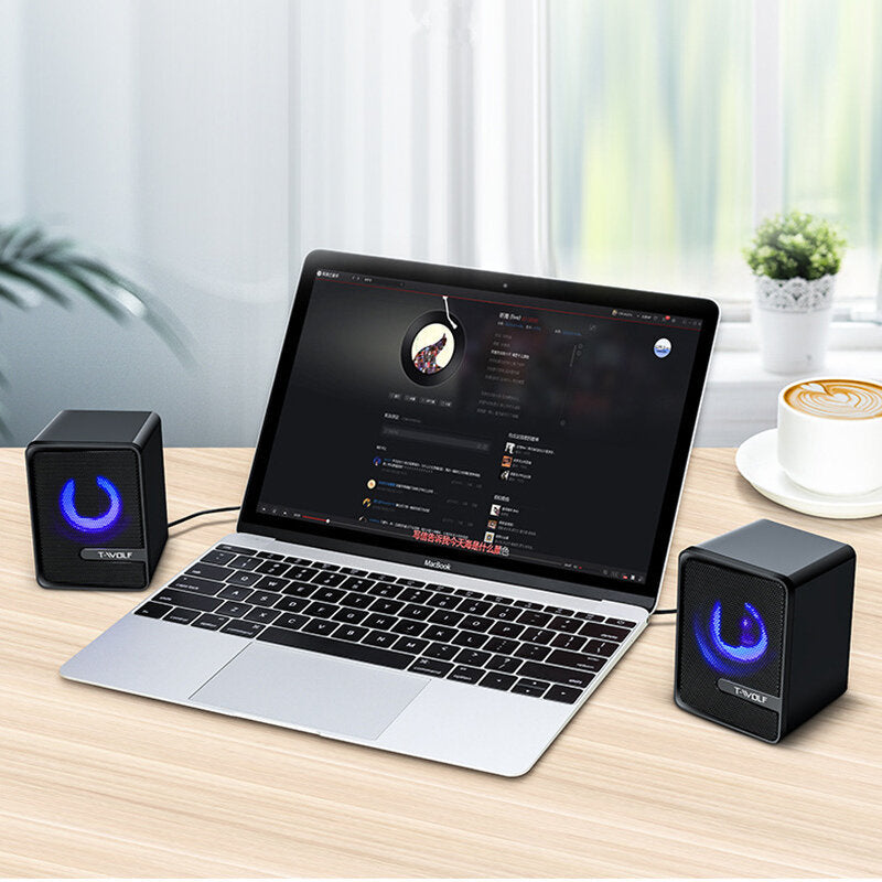 Gaming Speakers Wired Dual Computer Colorful LED Lights Loudspeaker Stereo Bass Satellite Speakers