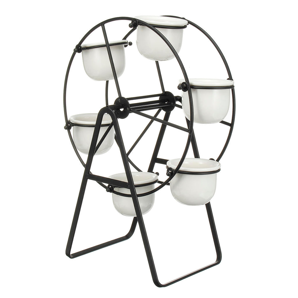 Ceramic Succulent Plant Pot Bonsai Holder Rack Home Tabletop Decor W/ Iron Stand