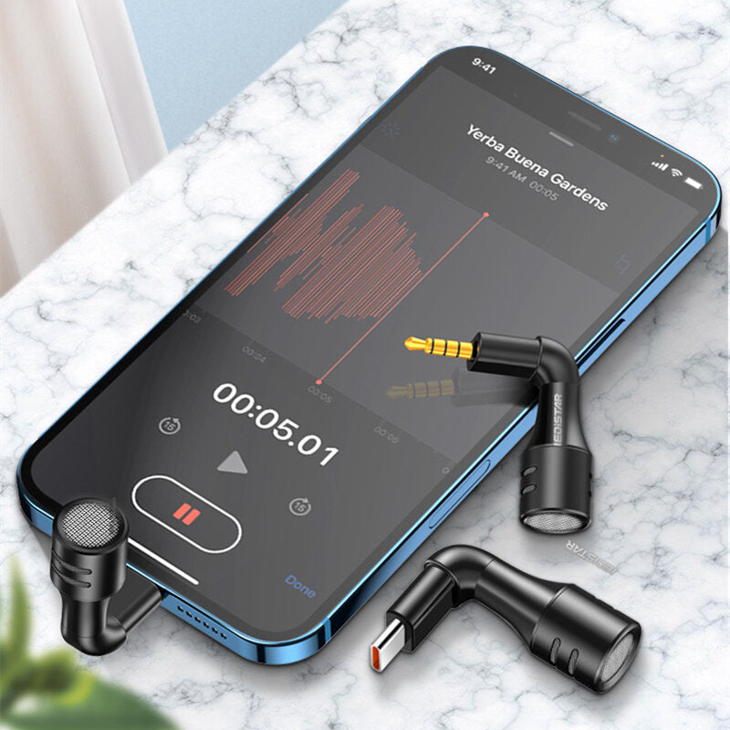 3.5mm/Type-C Plug and Play Condenser Wireless Stereo Microphone for Mobile Phone iPhone 12 Samsung Galaxy Note S20 ultra Huawei Mate40
