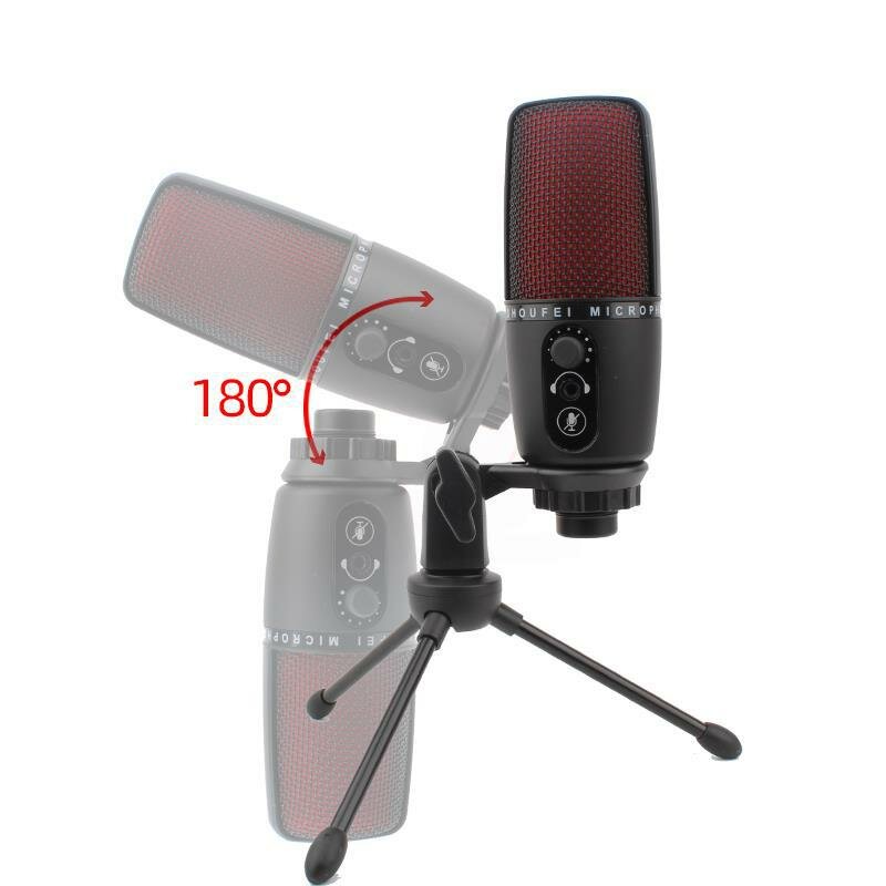condenser studio microphone stereo recording with volume control real silent key led status display