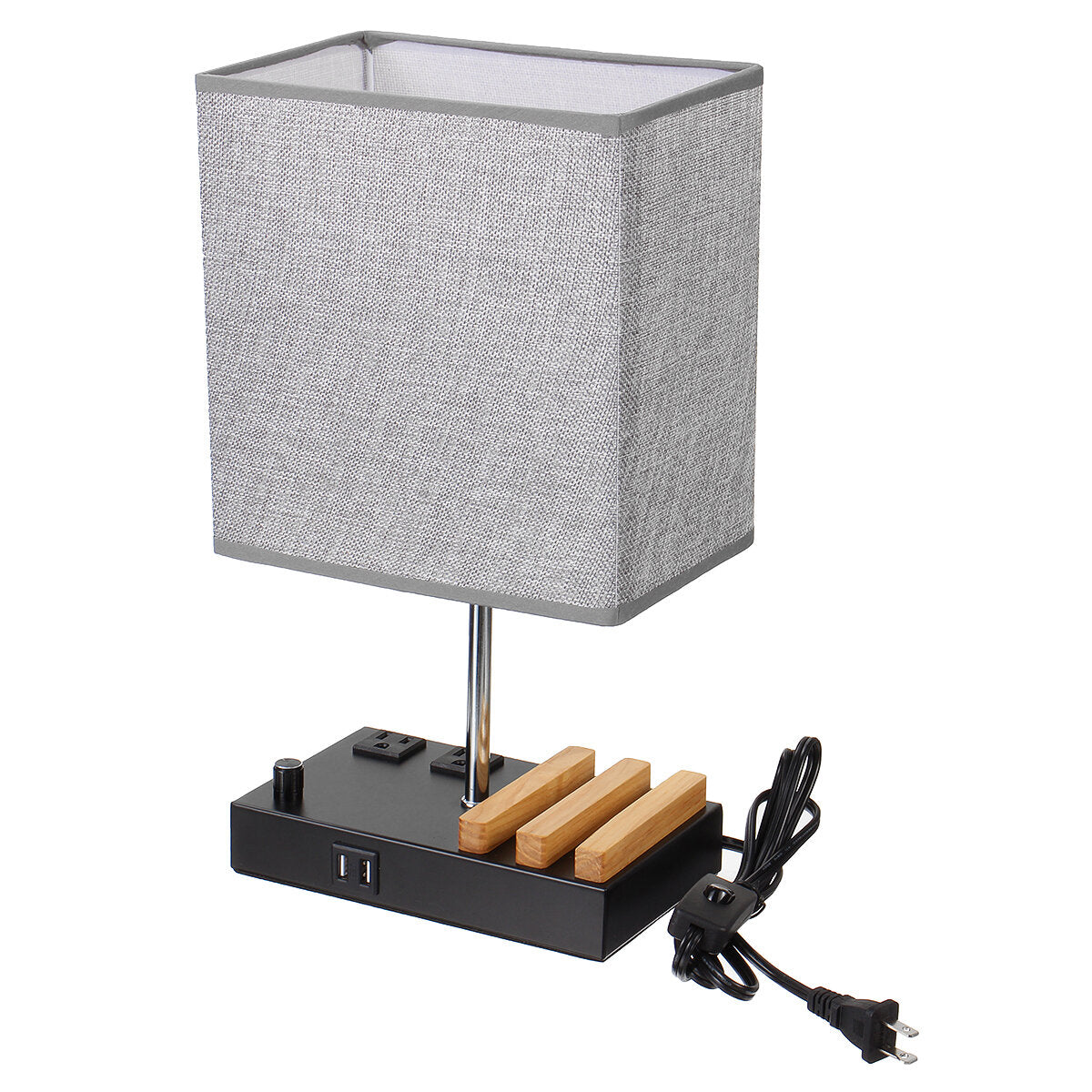 Table Lamp with 2 Phone Stands Dimmable USB Lamp Grey Table Lamp Built in 2 USB Ports & 2 AC Outlet, Bedside Lamps Idea