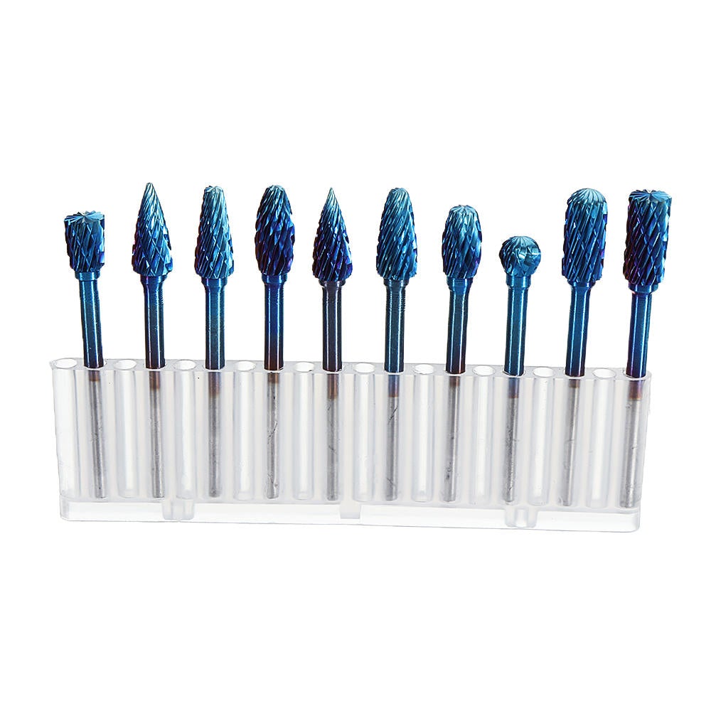 10Pcs 3mm Shank Blue Nano Tungsten Carbide Burrs 6mm Head Rotary File Set