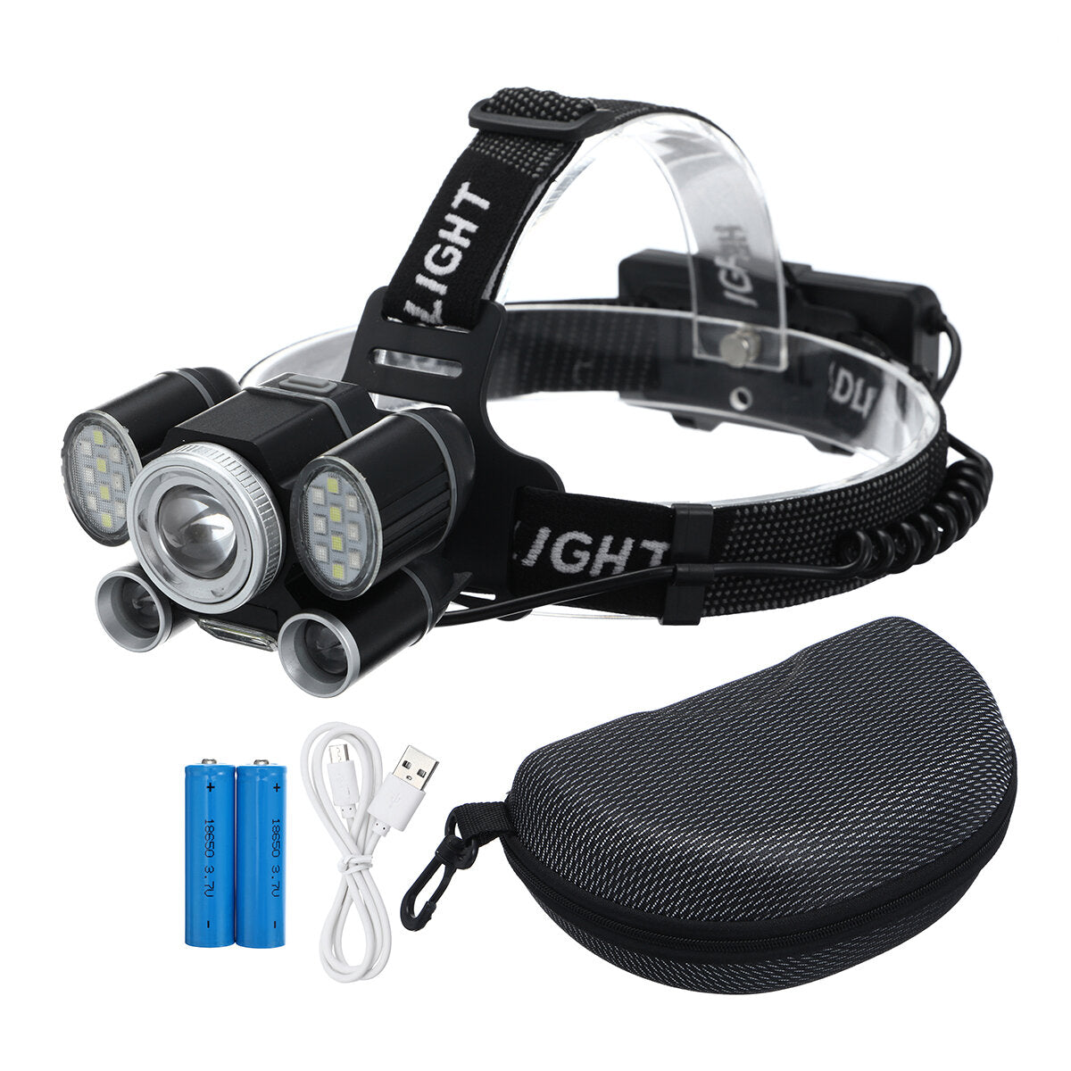 LED Headlamp Flashlight Zoom Ultra Bright 5 Modes USB Rechargeable Work Lamp for Camping Jogging Cycling