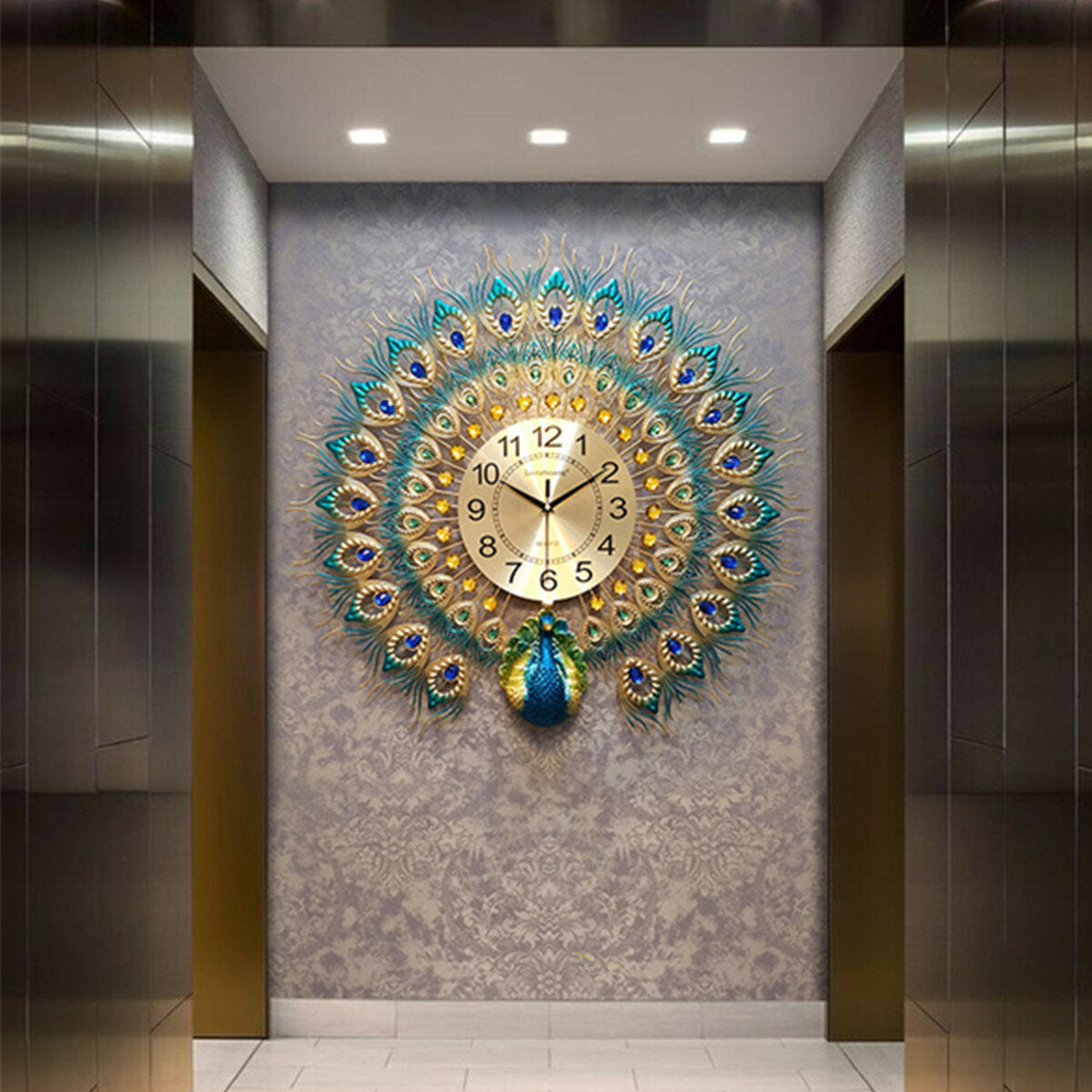 60x58cm Modern Peacock Clock Quartz Living Room Mute Wall Home Decor Xmas