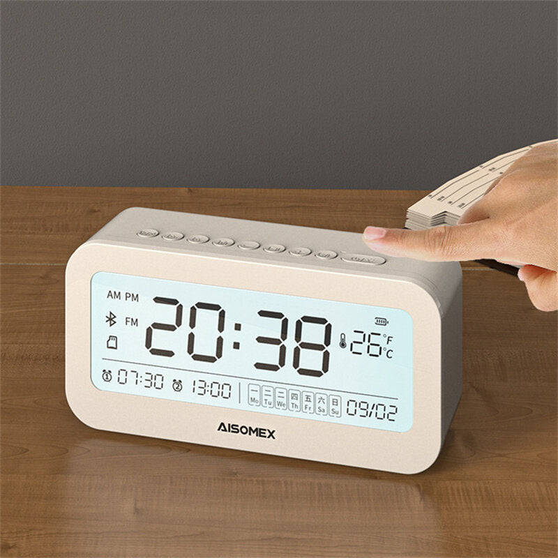 Alarm Clock Speaker Bluetooth 5.0 Day Demperature Display 3 Mode Night Light 1800mAh Battery