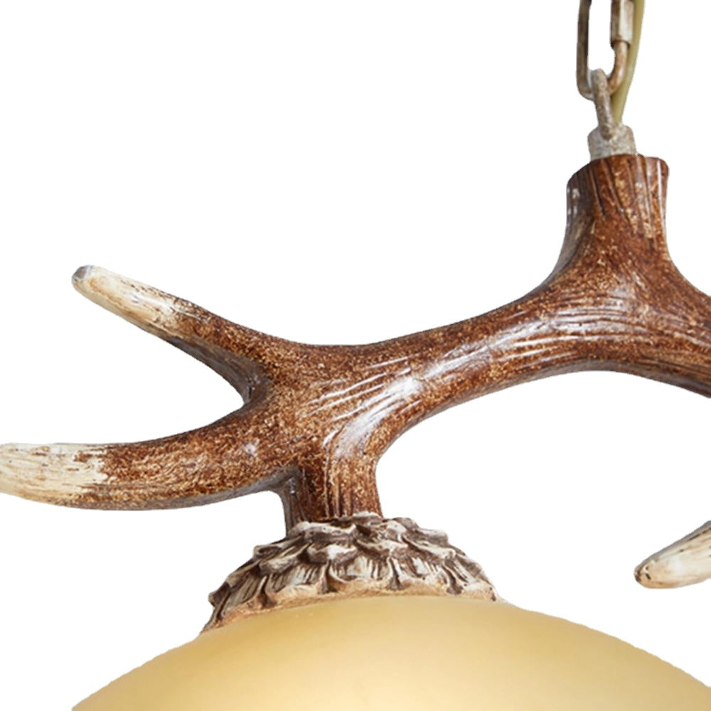 Vintage Antler Resin Double Light Deer Horn Pendant Chandelier Lamp Dinning Bar