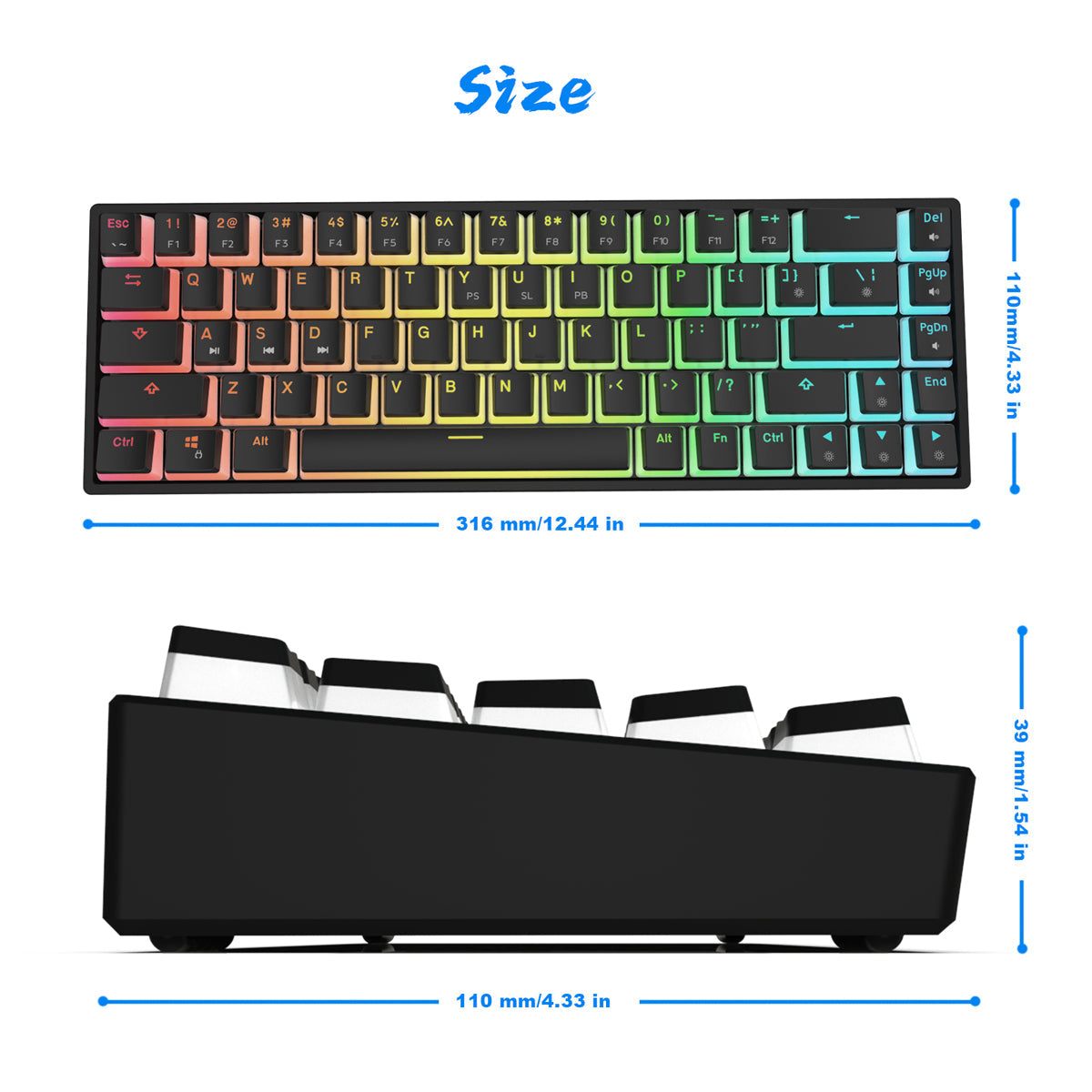 Wired Mechanical Keyboard Optical Switch Pudding Keycaps RGB 68 Keys 65% Hot Swappable Gaming Keyboard