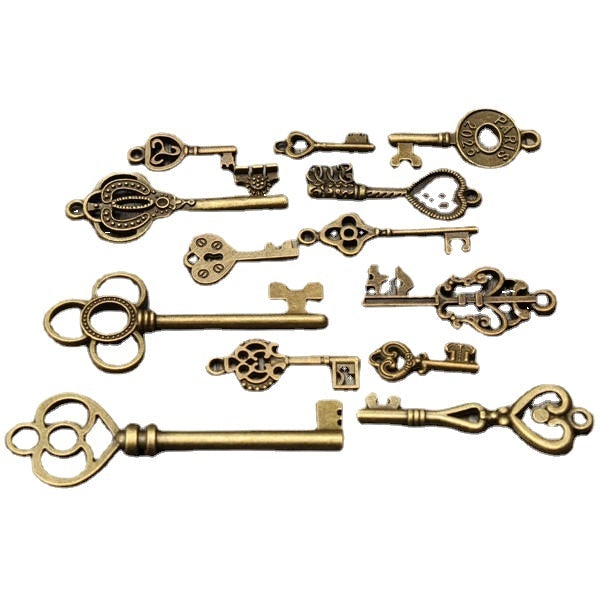 13pcs Antique Vintage Skeleton Key Lot Set Pendant Heart Bow Lock Steampunk Jewel