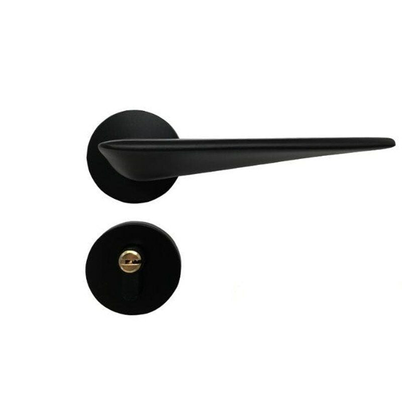 Matte Black Aluminum Door Lock Mechanical Interior Handle Cylinder Lever Latch Home Security Mute Locker With Keys