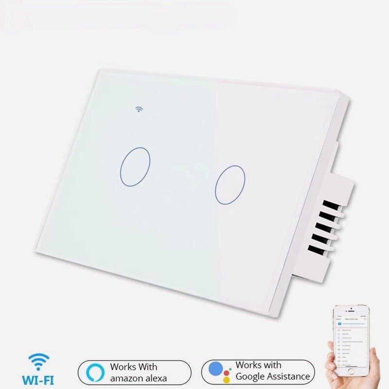 US WiFi Smart Lights Wall Touch Switch APP Voice Remote Control Wireless Lamp Smart Home Switch 2Gang 1/2 Way