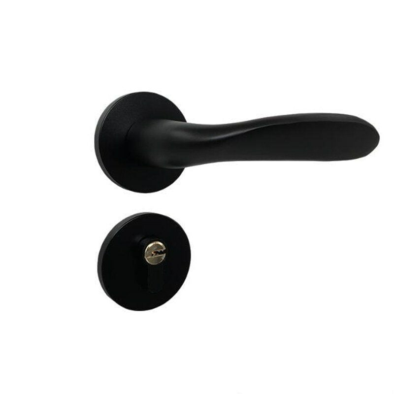Matte Black Aluminum Door Lock Mechanical Interior Handle Cylinder Lever Latch Home Security Mute Locker With Keys
