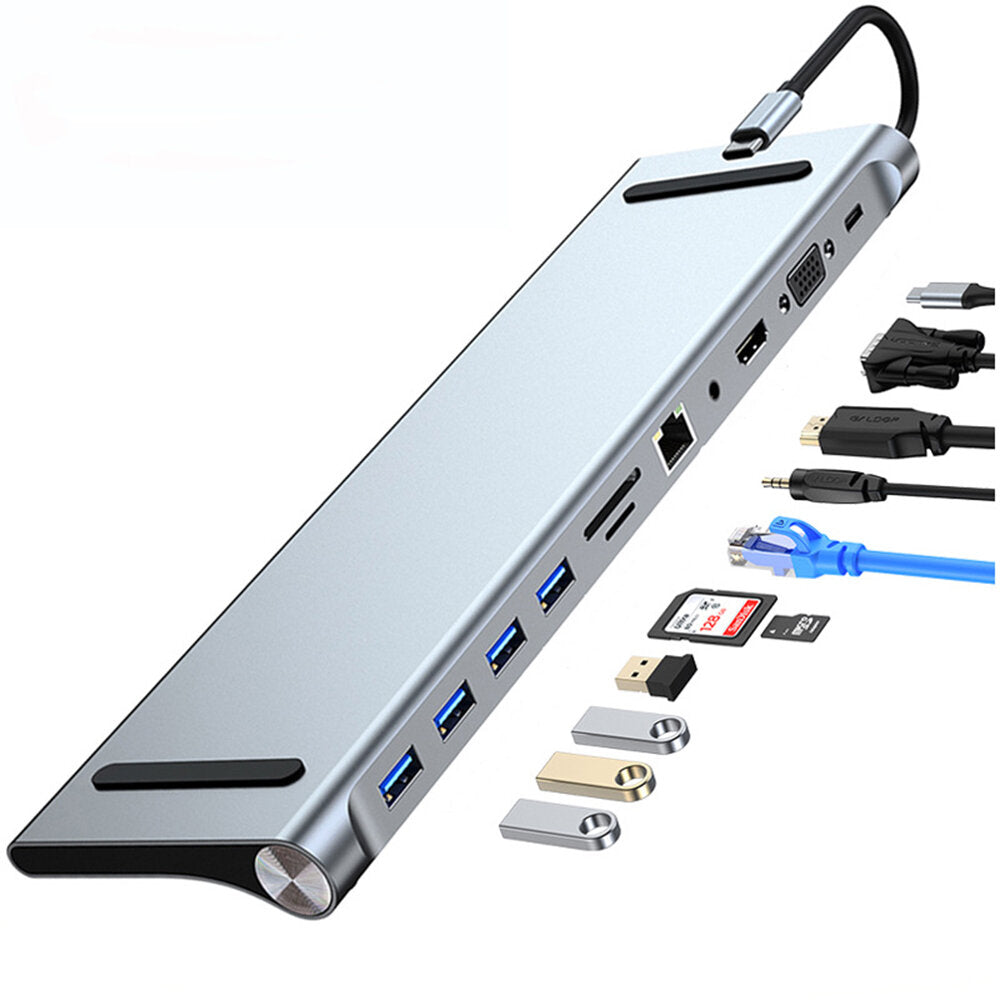 11 in 1 Docking Station Hub Adapter With 100W 4K HDMI-Compatible VGA RJ45 Gigabit Ethernet