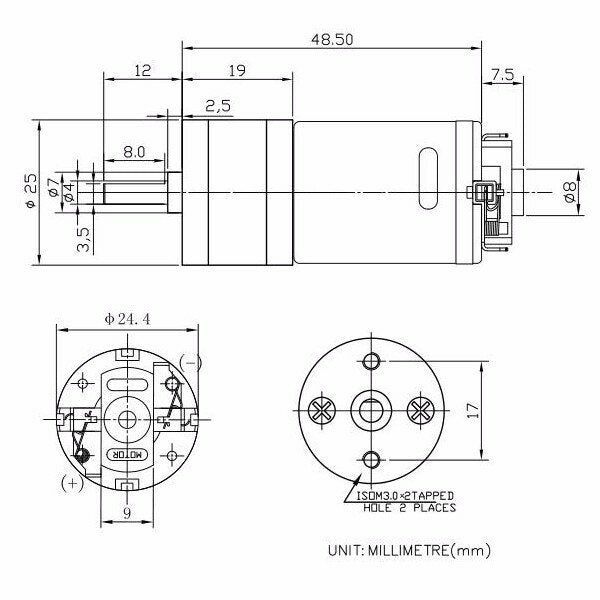 Motor DC 6.0/12.0V Black Brushed 4mm Shaft Diameter