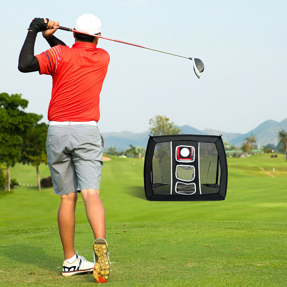 70x81.3x56cm / 27.5''x32''x22'' Golf Net Training Aid Hitting Practice Lawn Driving Net Golf Training Net
