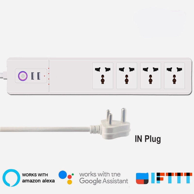 Smart Power Strip 16A Universal With 4 Outlets/2* USB Ports Remote Voice Control Indian Plug Sockets Compatible With Amazon Alexa Google Home 2500W