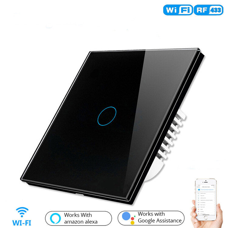 WiFi+RF433 Smart Light Touch Switch 1Gang EU Wireless Remote Control Works with Alexa Google Home