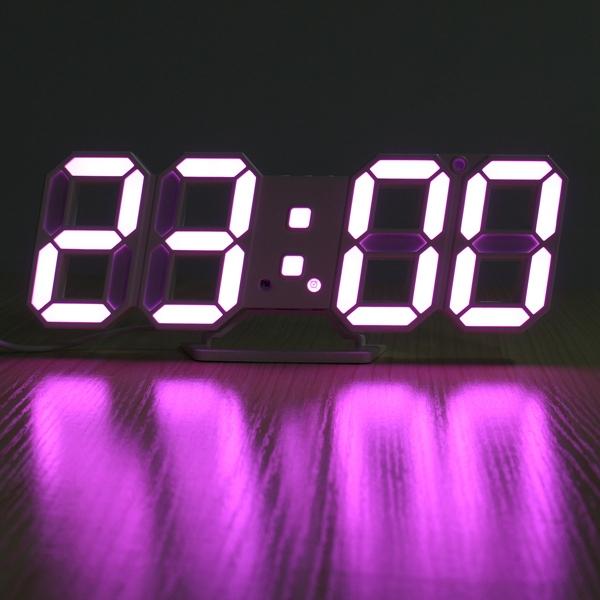 3D LED Digital Wall Clock Alarm Clock USB Stereo Clock Built-In Automatic Light Sensor