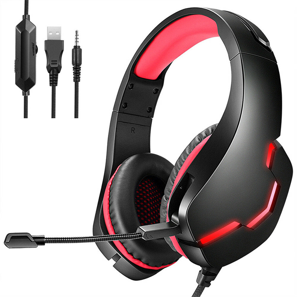 Gaming Headset 3.5mm+USB 40mm Drive Wired Stereo RGB Game Headphone with Mic LED Light for Computer PC Gamer