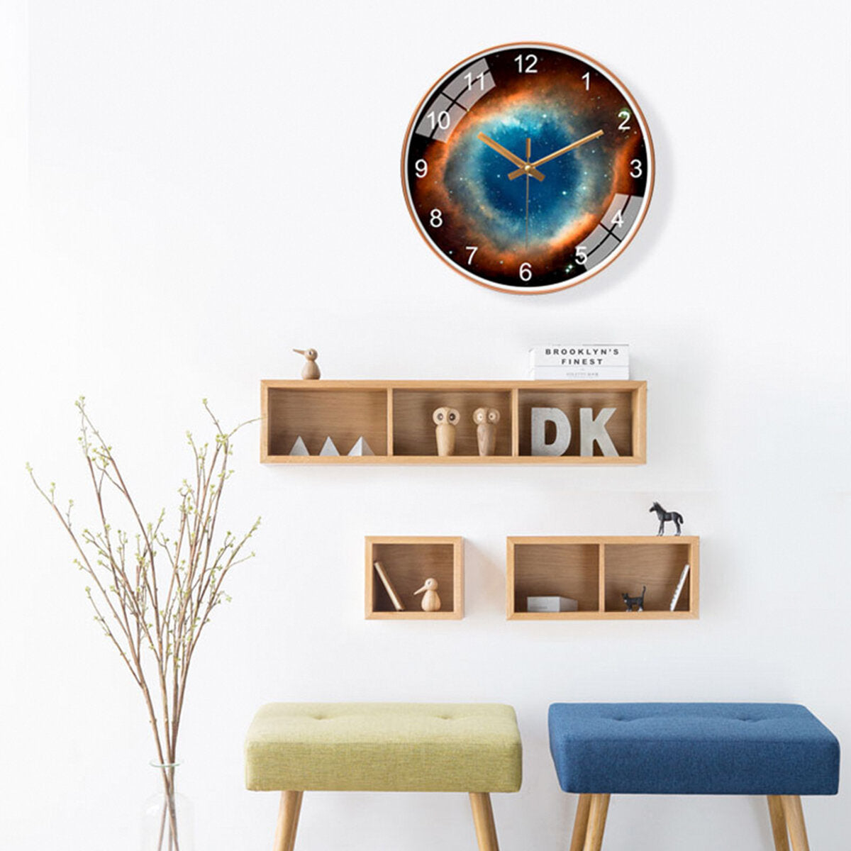 12 Inch/30cm Star Space Galaxy Wall Clock Silent Living Room Bedroom Creative Hanging Clock Home Office Ornament
