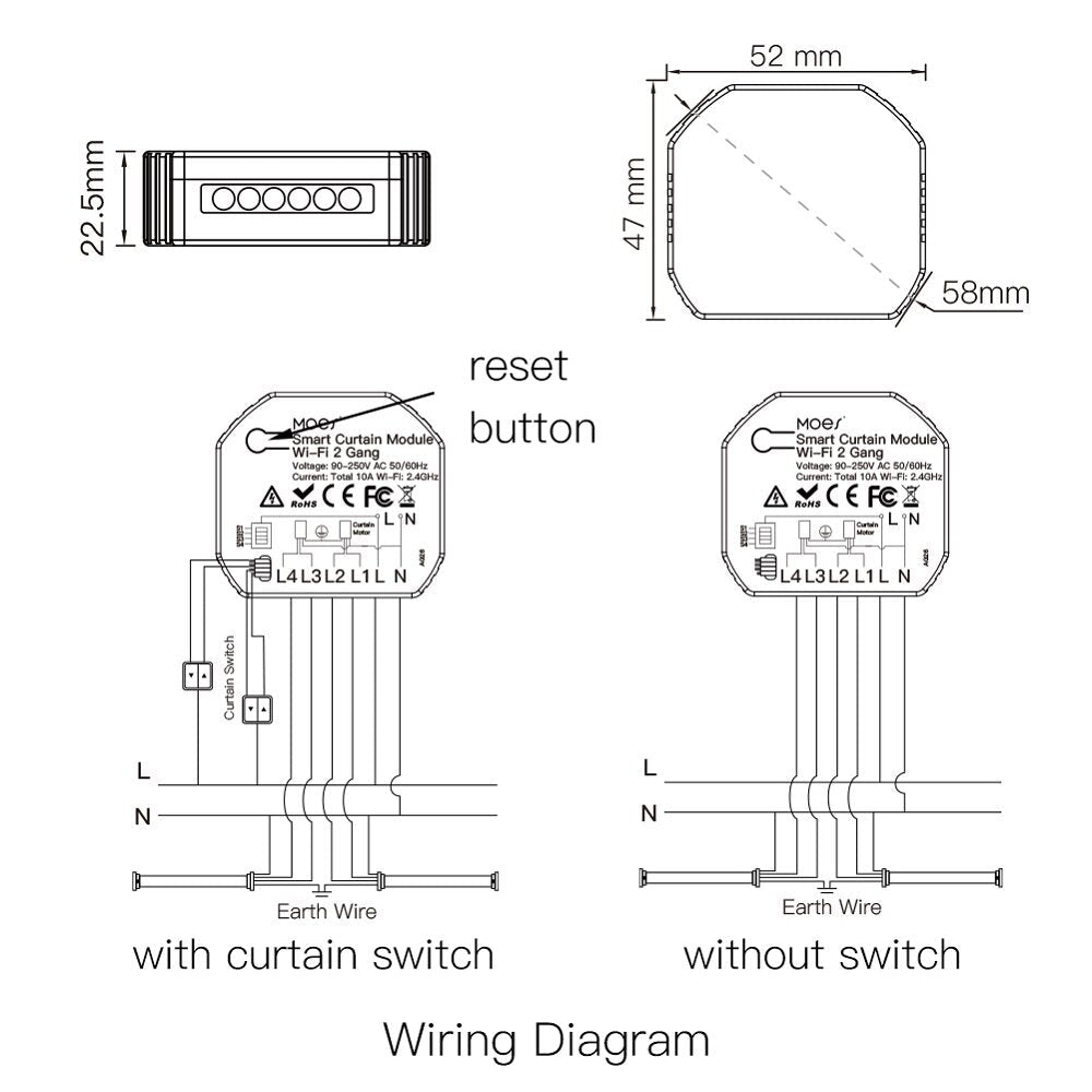 WiFi Smart Home Curtain Switch On-off Device APP Remote Control 2-way Roller Shutter Panel Module Works with Alexa Google Home