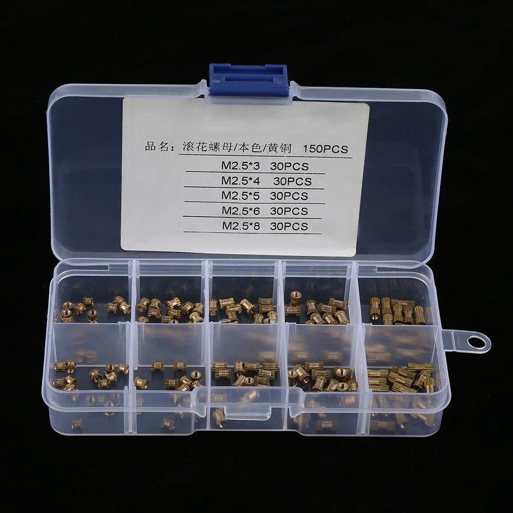 150Pcs M2.5 Brass Cylinder Knurled Nut Round Molded-in Insert Embedded Nuts Assortment Set