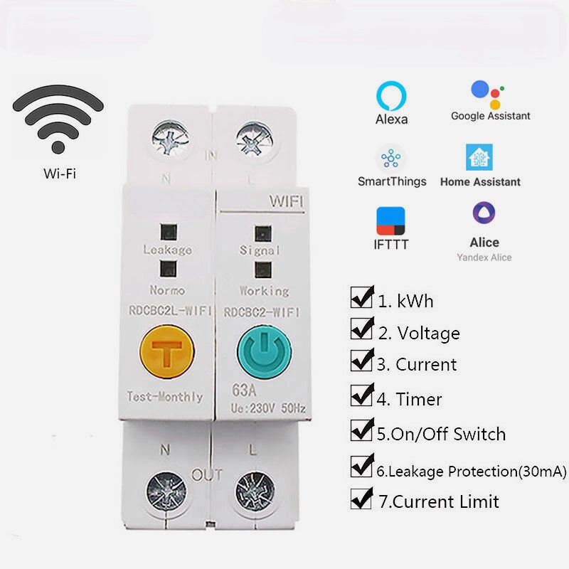Smart WIFI Energy Circuit Breaker Meter Power Consumption kWh Meter Timer Switch Relay Voltmeter Works With Alexa eWelink APP