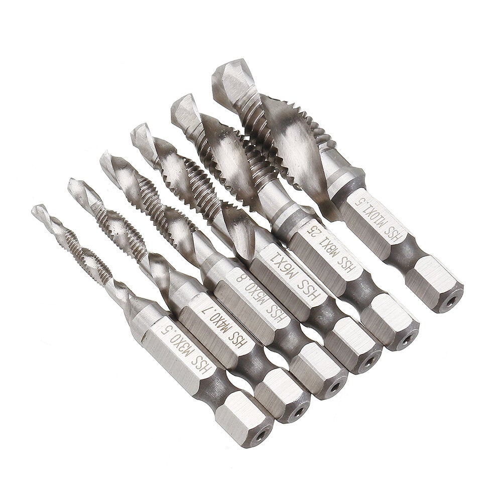 6pcs HSS 1/4" Hex Shank Countersink Drill Bit Set UNC or Metric Deburr
