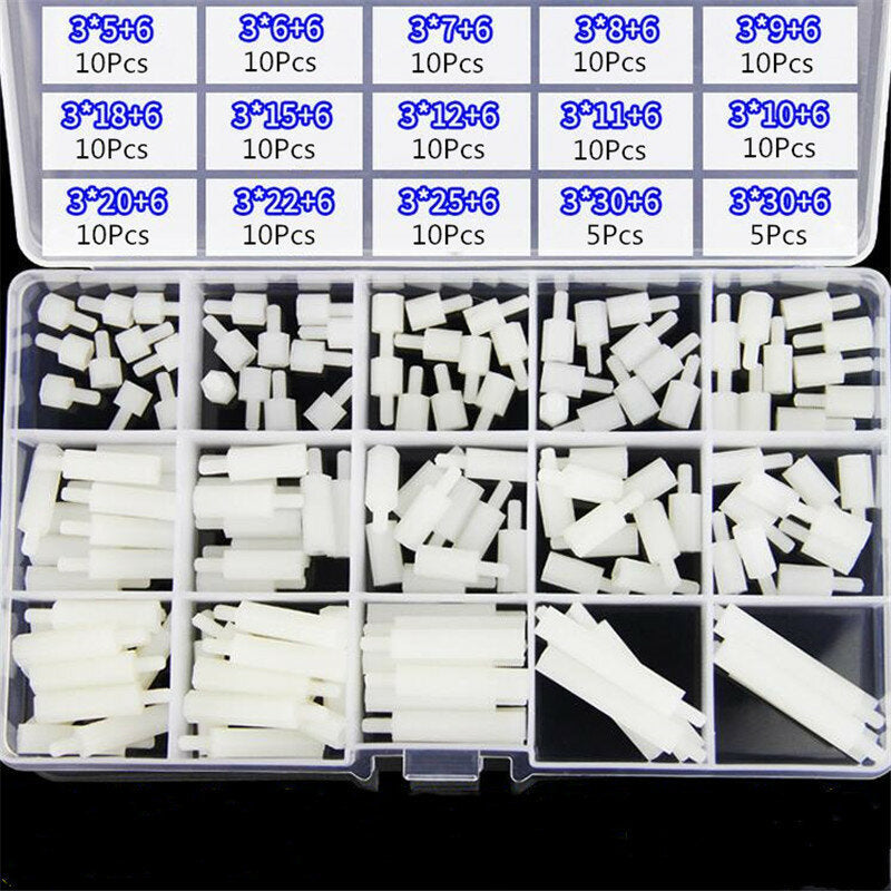 M3NH15 140Pcs M3 Nylon Hex Screw Black/White Female to Male PCB Standoff Column Set