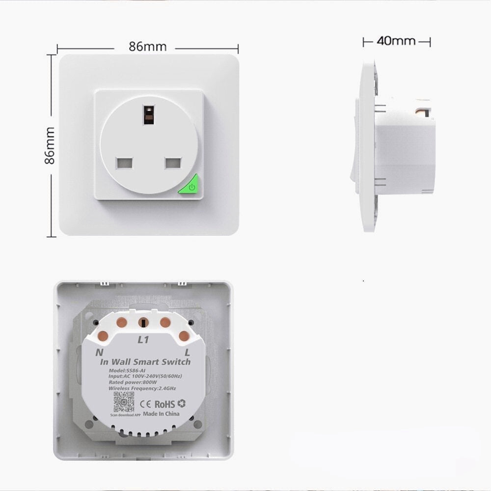 UK Plug Tuya Smart WiFi Wall Socket Switch Work with Google Alexa 110-240V