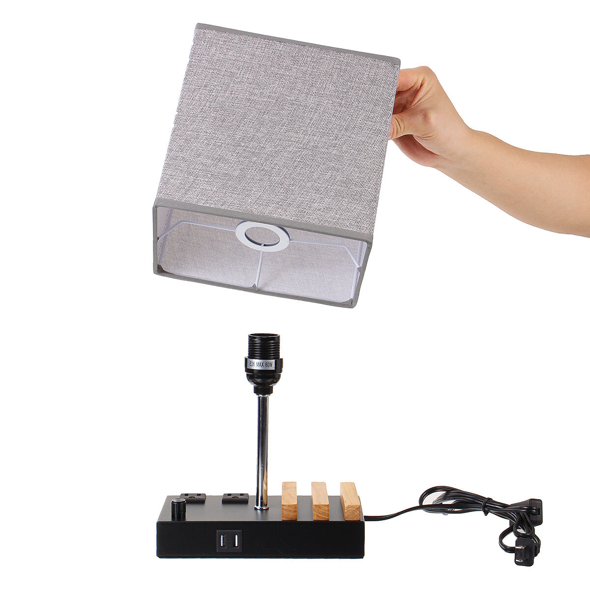 Table Lamp with 2 Phone Stands Dimmable USB Lamp Grey Table Lamp Built in 2 USB Ports & 2 AC Outlet, Bedside Lamps Idea