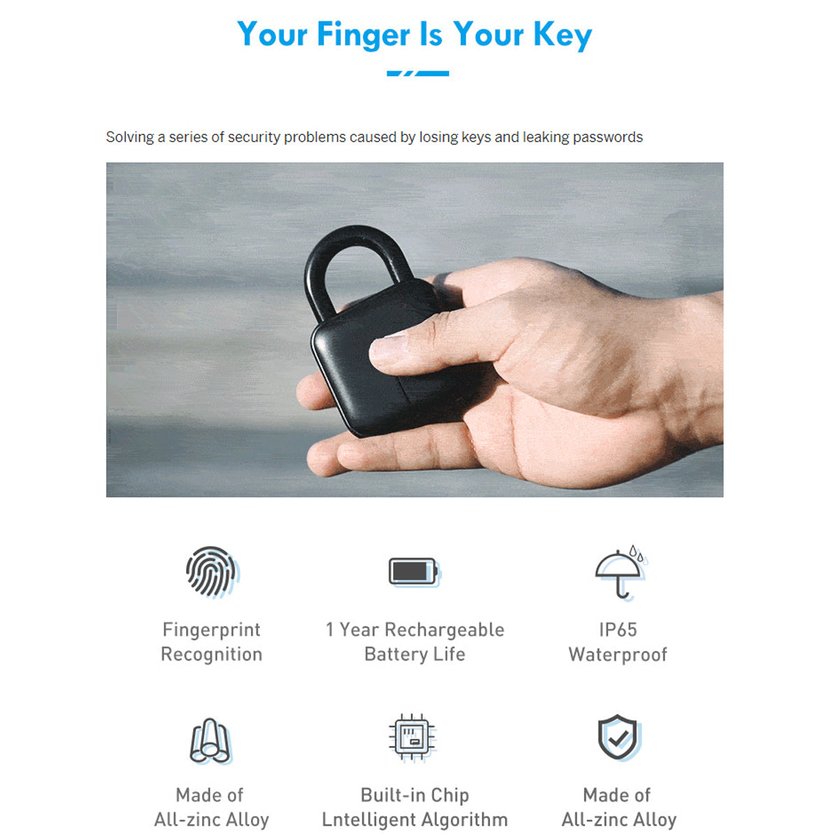 Smart Fingerprint Lock Keys Padlock Door Motorcycle Anti-theft Lock Bike Bicycle Lock