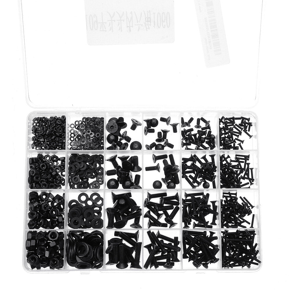 1060Pcs M2 M3 M4 M5 Carbon Steel Flat Head Countersunk Hex Socket Screw Hex Screw Metric 10.9 Grade