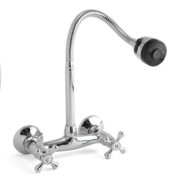 Kitchen Sink Faucet Hot Cold Mixed Taps Stretchable Shower Spray Type Wall Mount Bathroom