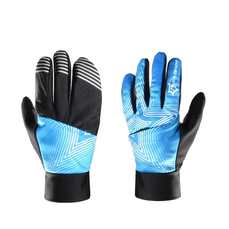 Winter Waterproof Full Finger Touch Scree Cycling Gloves with Rain Cover Stripe Style