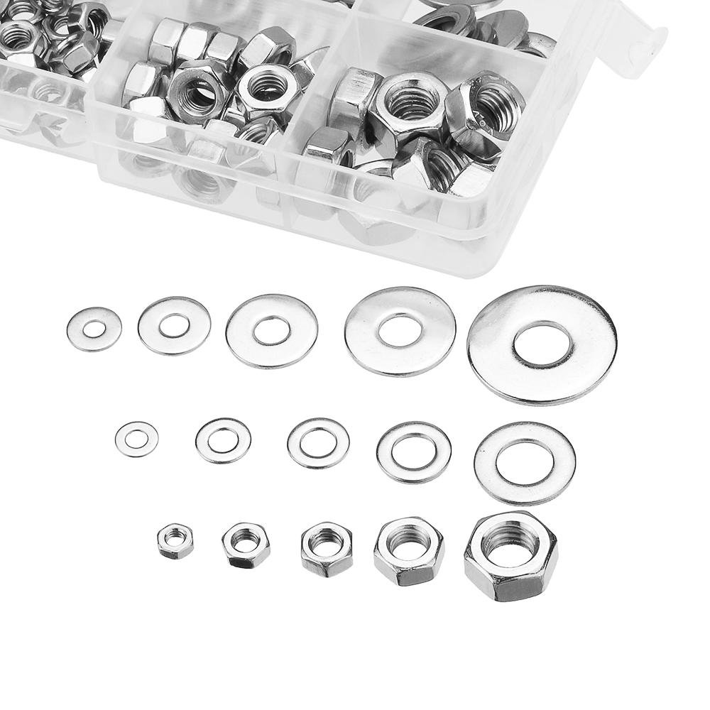 270Pcs Stainless Steel Flat Washer Fender Washer Hex Nut M3/M4/M5/M6/M8 Assortment Kit