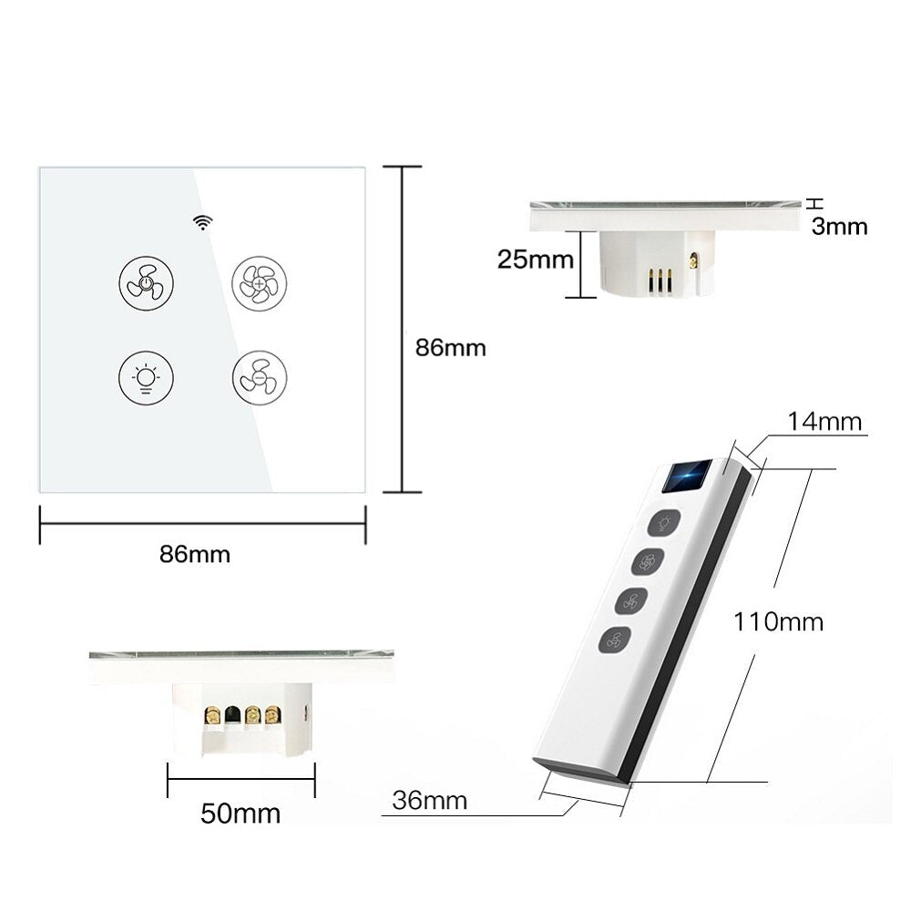 WiFi RF Smart Ceiling Fan Light Switch EU 2/3 Way RF Remote Speed Control Works with Alexa Google Home