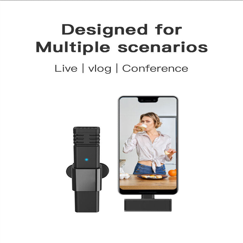 Wireless Microphone Low Latency Portable Audio Video Recording Plug-Play Lapel Mic