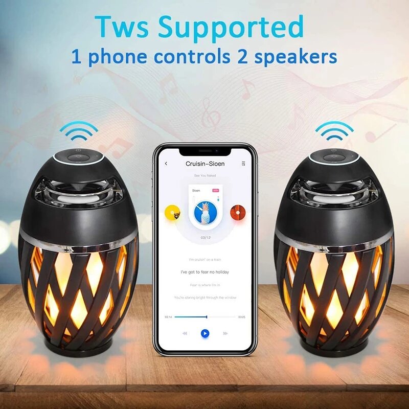 Flame Bluetooth Speakers Torch Atmosphere Speaker Wireless Portable Outdoor Speaker with LED Flickers Lights