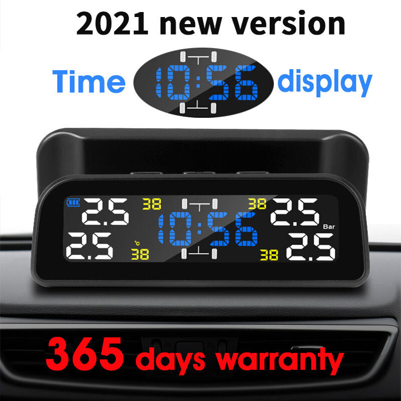 Solar Car 360 Rotation Tire Pressure Monitoring System Digital Clock LCD Display Tyre Temperature Safety Alarm Machine