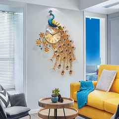 3D DIY Peacock Wall Clock Metal Modern Digital Home Office Bedroom Decoration
