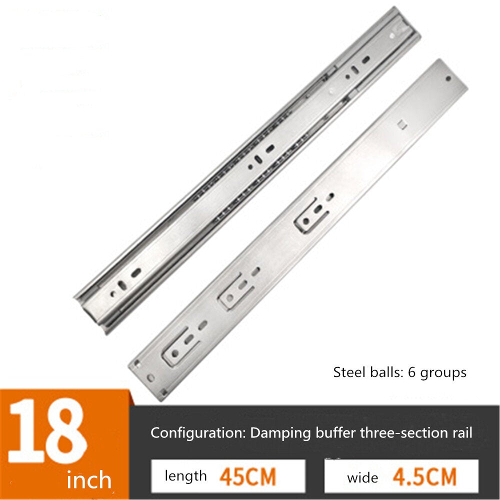 Cabinet Damping Slide Rail Three-section Thickened Stainless Steel Guide Drawer Buffer Mute Side