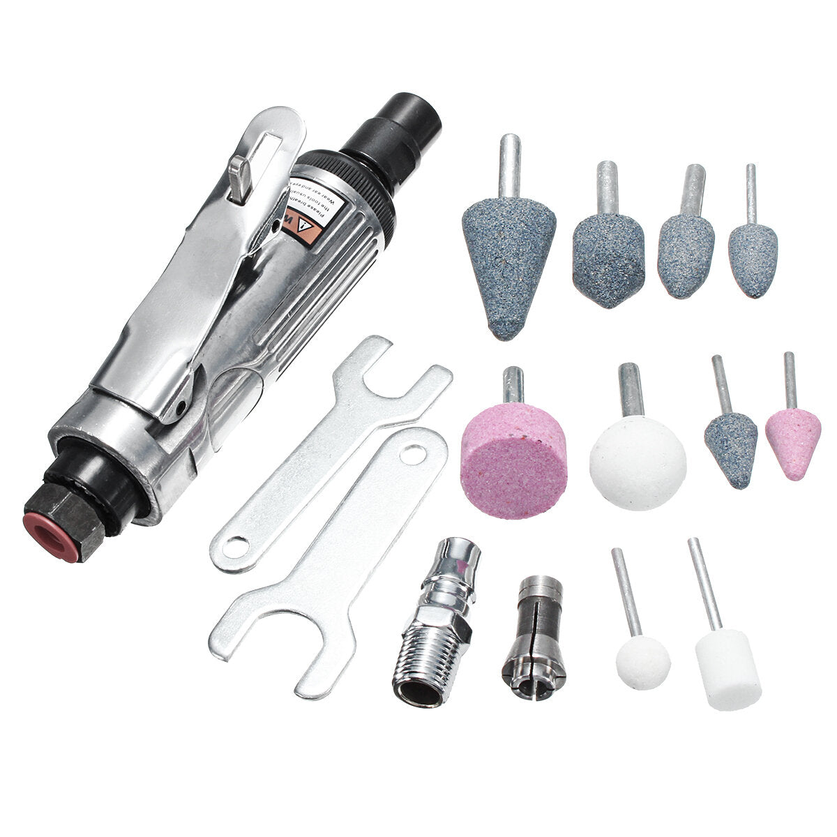16Pcs 1/4 Inch Car Air Compressor 90psi Grinder Rotary Tool Kit With Stones & Case