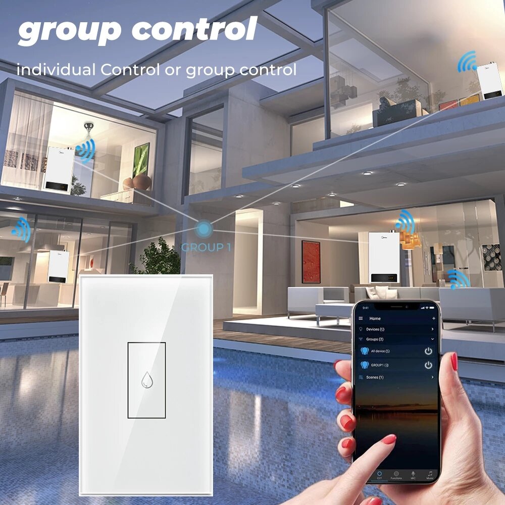 WiFi Smart Boiler Switch US/EU 110V 220V Touch Control Wall Electric Water Heater On Off with Alexa Google Home