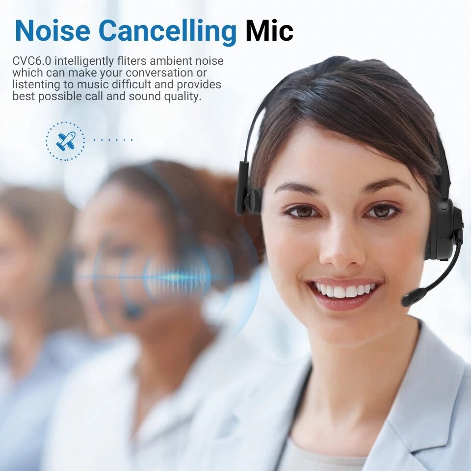 Bluetooth 5.0 Headphones Hands-free With HD Mic Charging Base Wireless Skype Headsets For Trucker Drivers Call Office