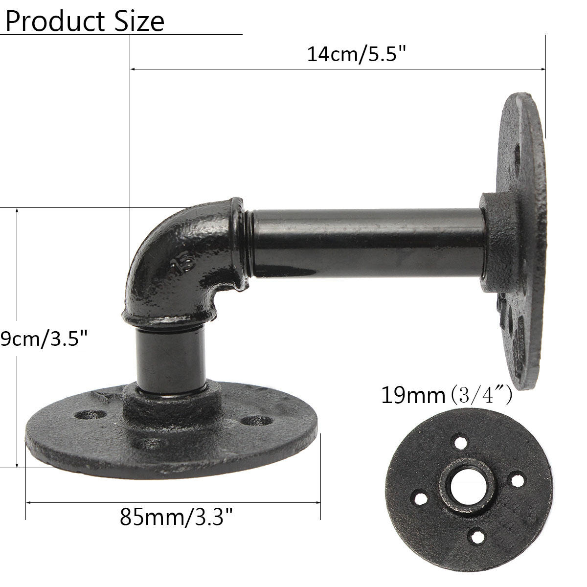 2Pcs Steampunk Industrial Pipe Scaffold Board Shelf Brackets Black Iron 14x9cm