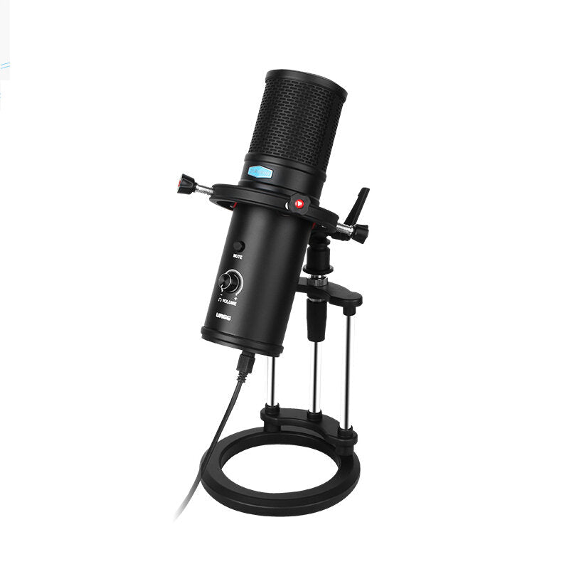 USB Condenser Microphone Audio Recording Mic with Desktop Bracket 4 Pickup Modes Directivity Stereo 16mm Electret for Live Broadcast